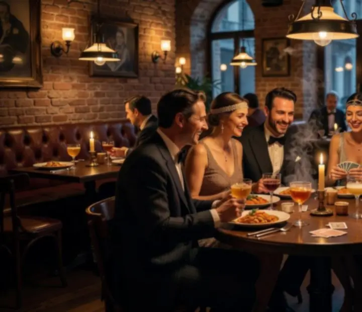 Baráti kártyapartit kísérő elegáns vacsora és gyertyafény